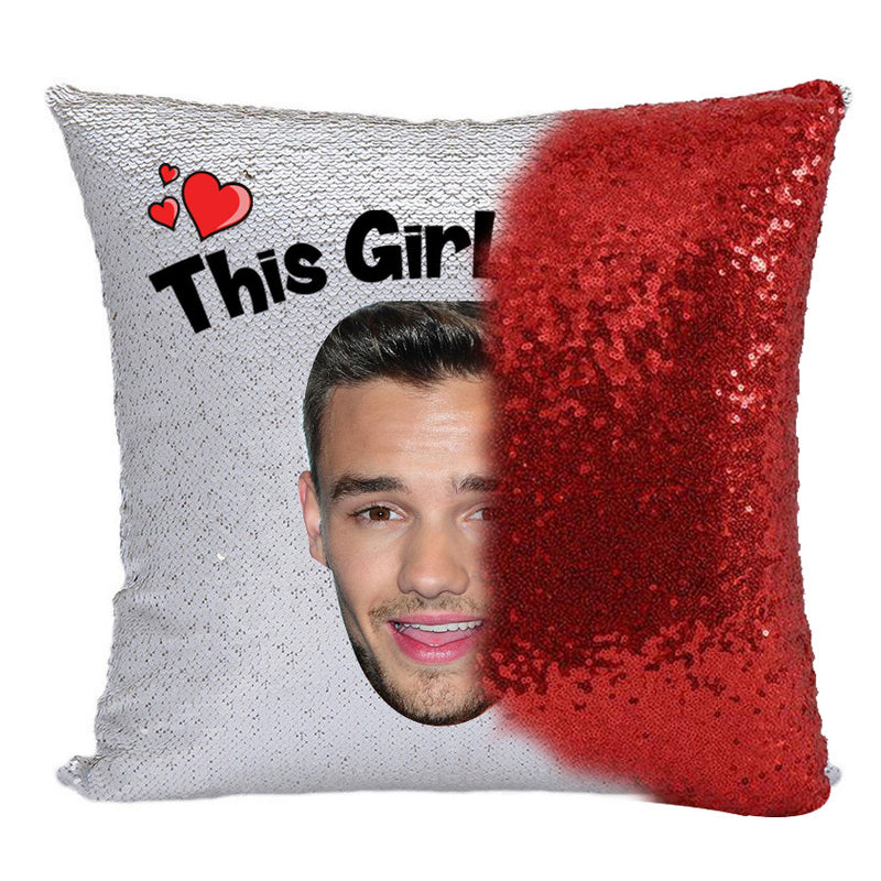 RED MAGIC SEQUIN CUSHION- ANY NAME LOVES LIAM PAYNE.