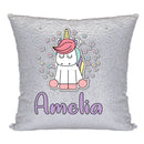 Unicorn 101 Personalised Silver Sequin Cushion including cushion insert