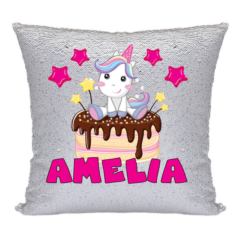 Unicorn 102 Personalised Silver Sequin Cushion including cushion insert