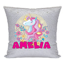 Unicorn 104 Personalised Silver Sequin Cushion including cushion insert
