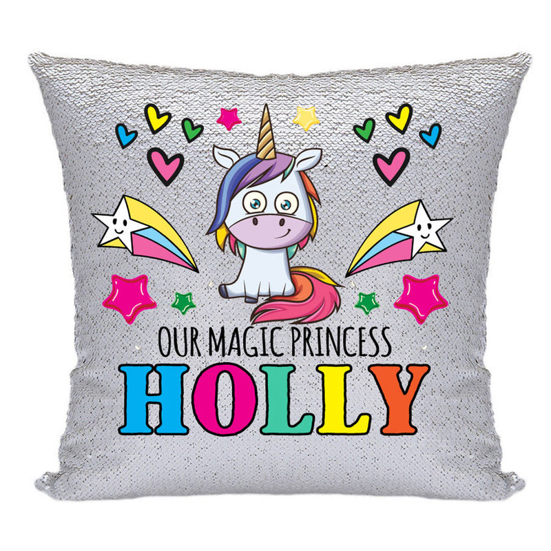 Unicorn 108 Personalised Silver Sequin Cushion including cushion insert