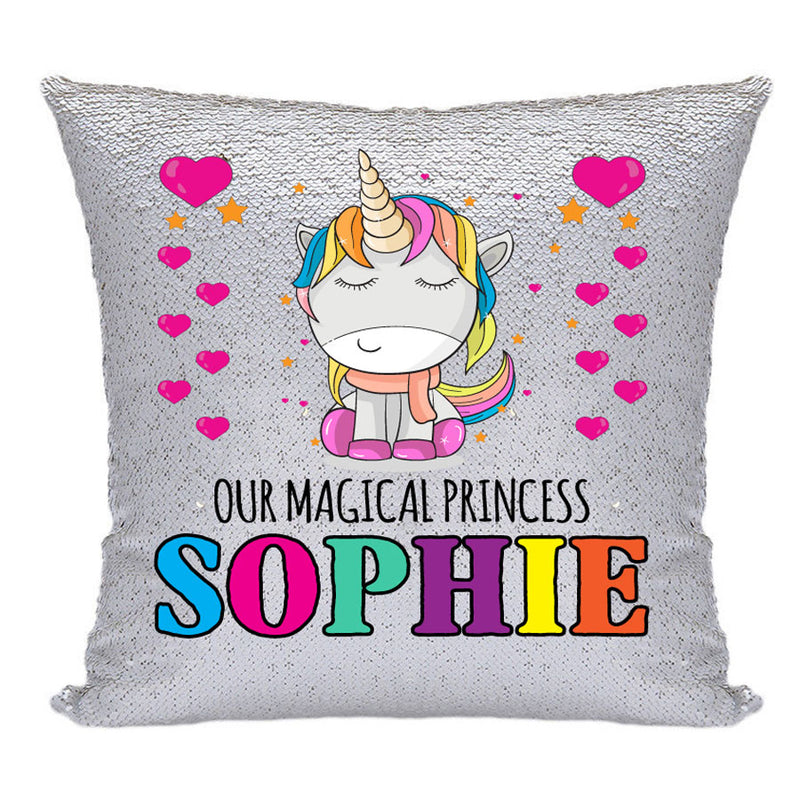 Unicorn 109 Personalised Silver Sequin Cushion including cushion insert