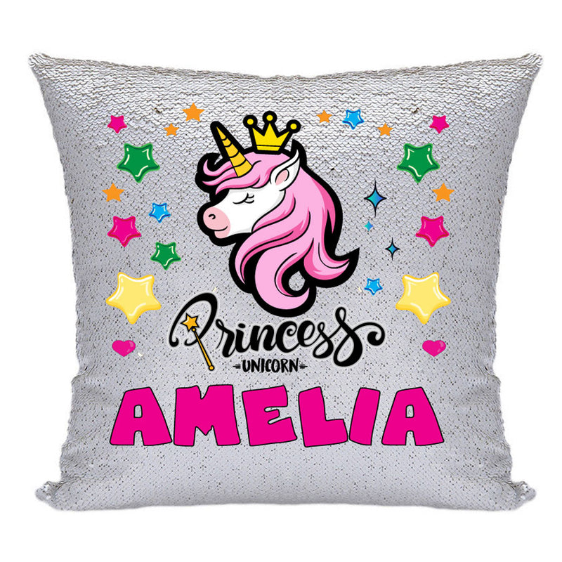 Unicorn 114 Personalised Silver Sequin Cushion including cushion insert