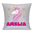 Unicorn 118 Personalised Silver Sequin Cushion including cushion insert