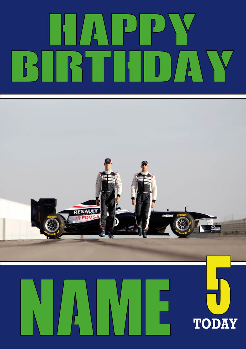 Personalised Williams F1 THEME INSPIRED PERSONALISED Kids Adult Birthday Card 2