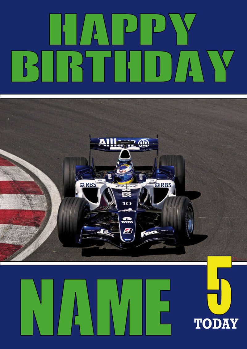 Personalised Williams F1 THEME INSPIRED PERSONALISED Kids Adult Birthday Card 3