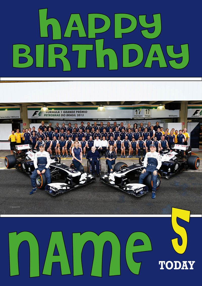 Personalised Williams F1 THEME INSPIRED PERSONALISED Kids Adult Birthday Card 4