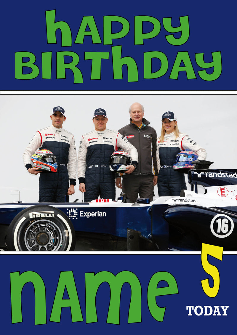 Personalised Williams F1 THEME INSPIRED PERSONALISED Kids Adult Birthday Card 6