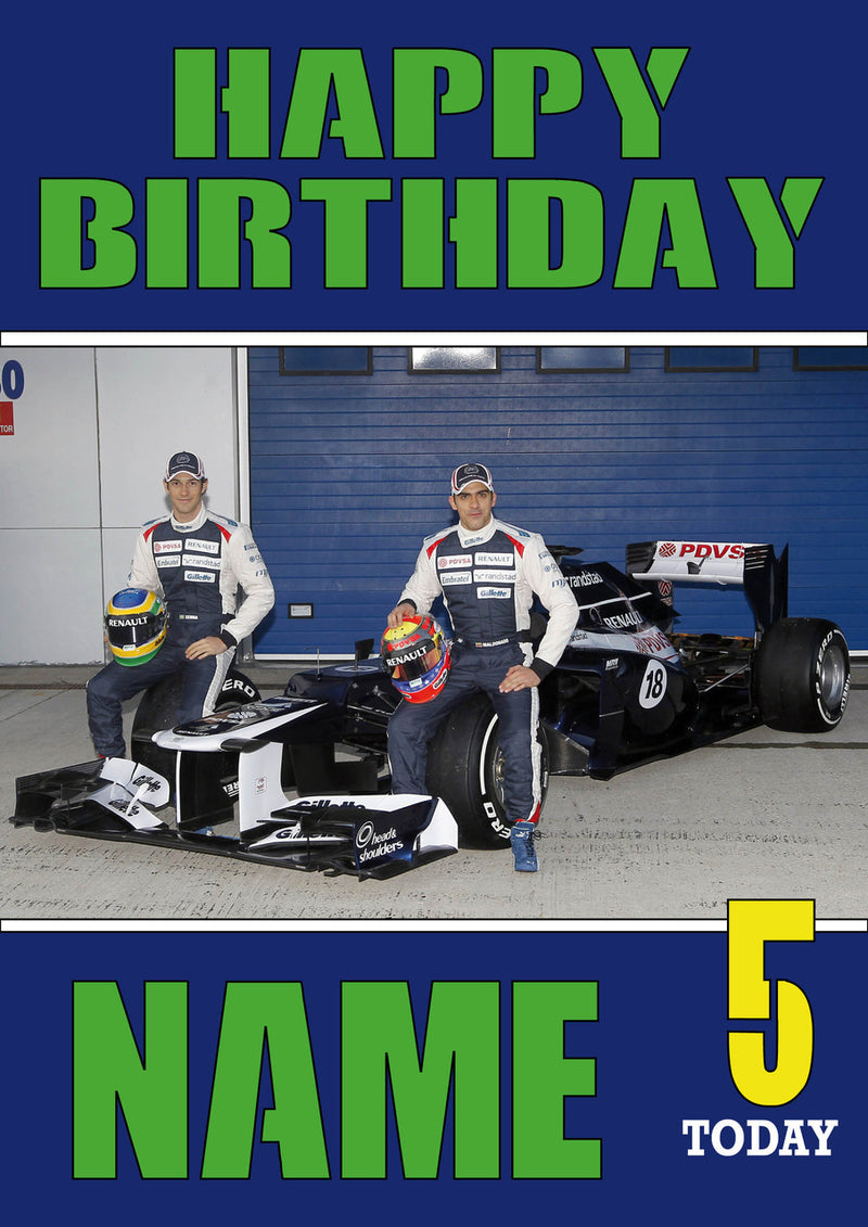 Personalised Williams F1 THEME INSPIRED PERSONALISED Kids Adult Birthday Card