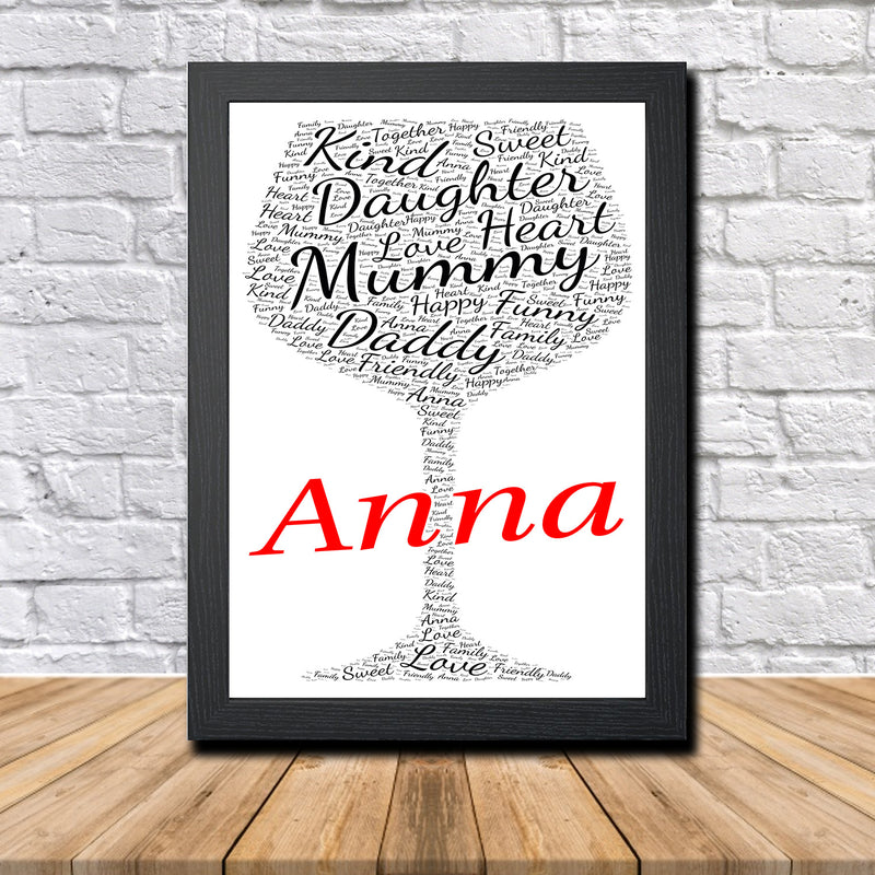 Personalised Wine Glass 1 (3) Word Art Poster Print