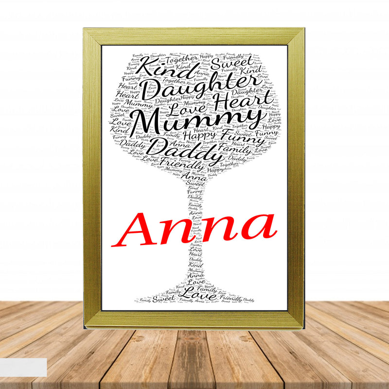 Personalised Wine Glass 1 (3) Word Art Poster Print