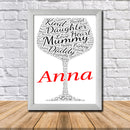 Personalised Wine Glass 1 (3) Word Art Poster Print