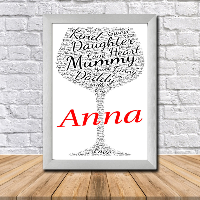 Personalised Wine Glass 1 (3) Word Art Poster Print