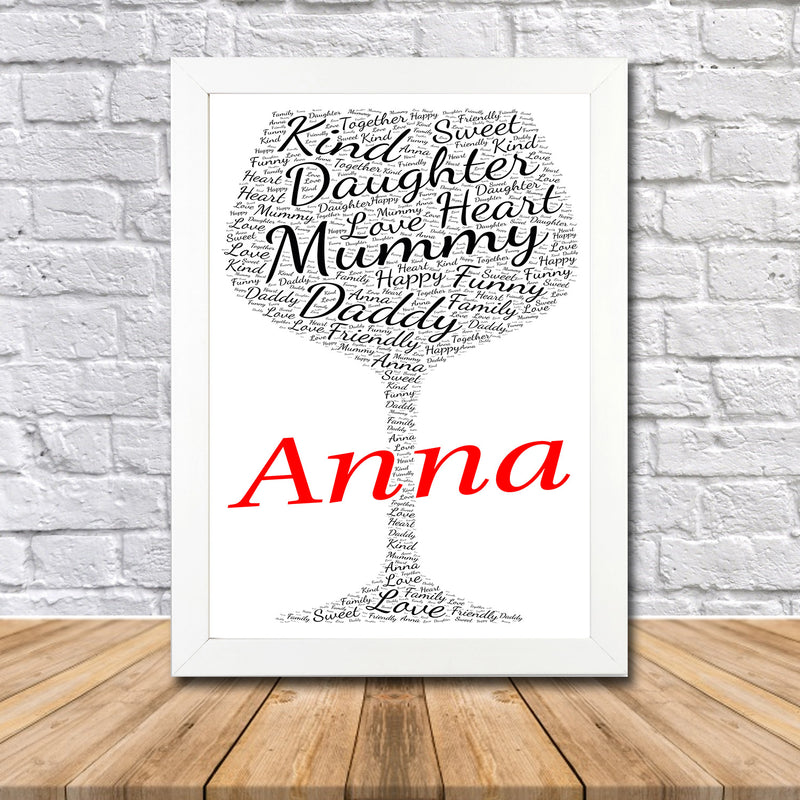 Personalised Wine Glass 1 (3) Word Art Poster Print