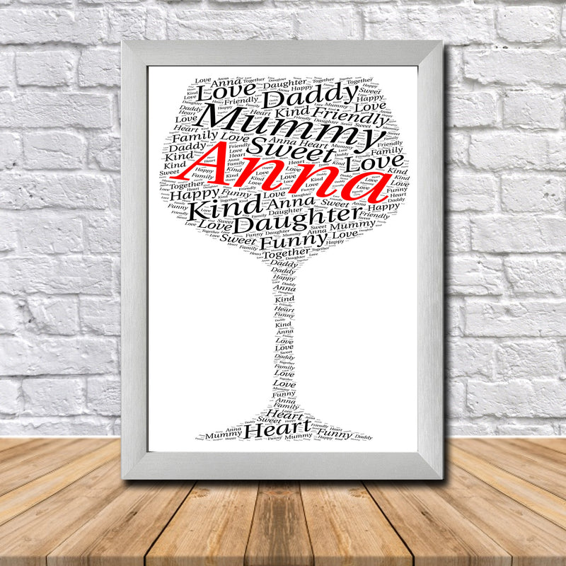 Personalised Wine Glass 1 B Word Art Poster Print