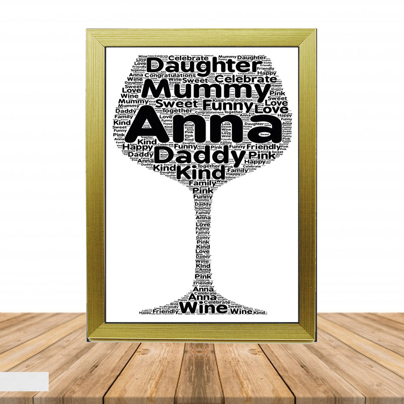 Personalised Wine Glass 1 Word Art Poster Print