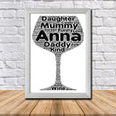 Personalised Wine Glass 1 Word Art Poster Print