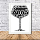 Personalised Wine Glass 1 Word Art Poster Print