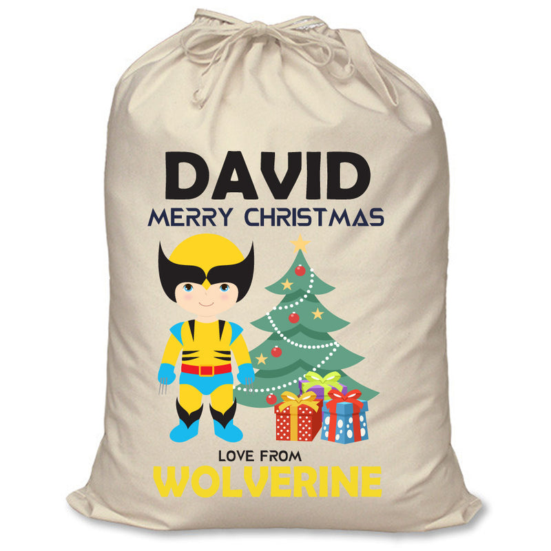 PERSONALISED Cartoon Inspired Super Hero Wolf DAVID - XL Children's Christmas Santa Sack CUSTOMISE Present