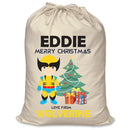 PERSONALISED Cartoon Inspired Super Hero Wolf EDDIE - XL Children's Christmas Santa Sack CUSTOMISE Present
