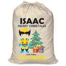 PERSONALISED Cartoon Inspired Super Hero Wolf ISAAC - XL Children's Christmas Santa Sack CUSTOMISE Present