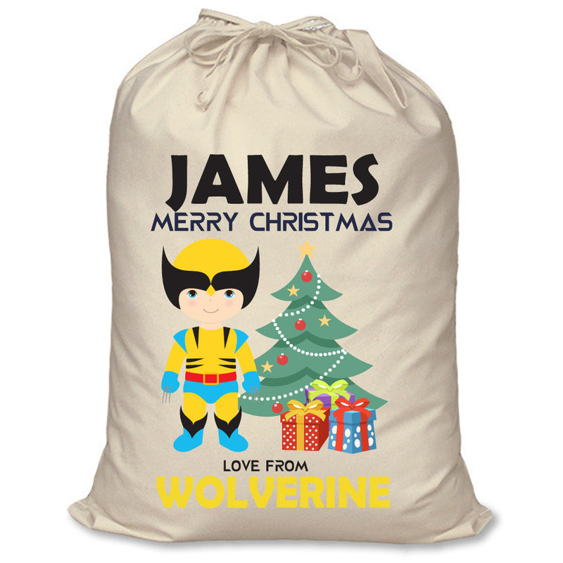 PERSONALISED Cartoon Inspired Super Hero Wolf JAMES - XL Children's Christmas Santa Sack CUSTOMISE Present