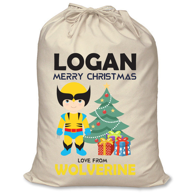 PERSONALISED Cartoon Inspired Super Hero Wolf LOGAN - XL Children's Christmas Santa Sack CUSTOMISE Present