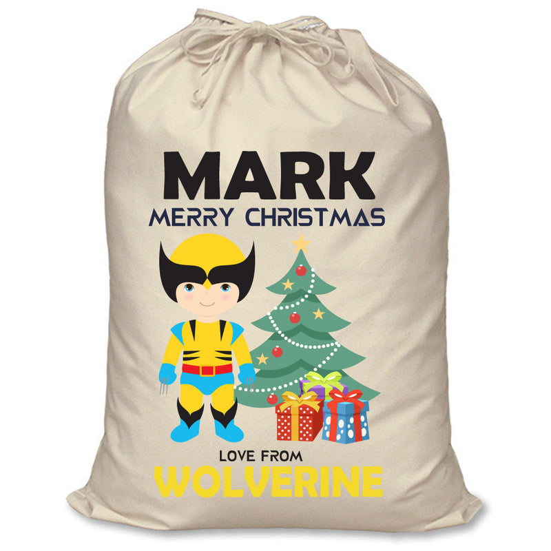 PERSONALISED Cartoon Inspired Super Hero Wolf MARK - XL Children's Christmas Santa Sack CUSTOMISE Present