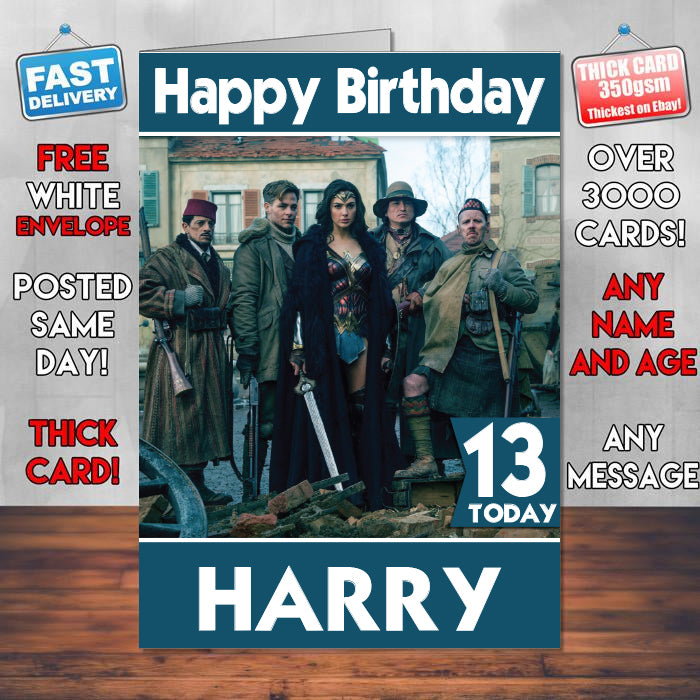 Wonder Woman Hd Theme Style Personalised Kids Inspired Movie Birthday Card (SA)