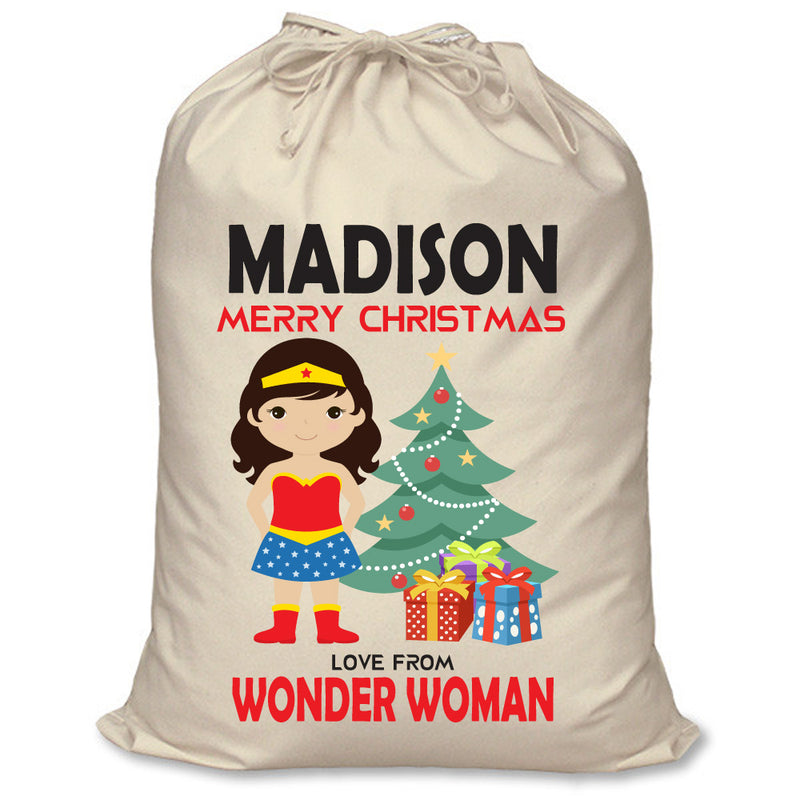 PERSONALISED Cartoon Inspired Super Hero Amazing Woman MADISON - XL Children's Christmas Santa Sack CUSTOMISE Present