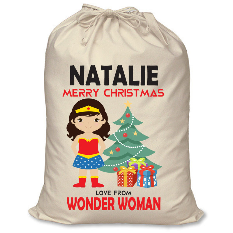 PERSONALISED Cartoon Inspired Super Hero Amazing Woman NATALIE - XL Children's Christmas Santa Sack CUSTOMISE Present
