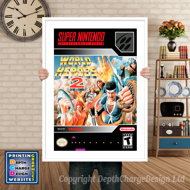 World Heoes 2 Super Nintendo GAME INSPIRED THEME Retro Gaming Poster A4 A3 A2 Or A1
