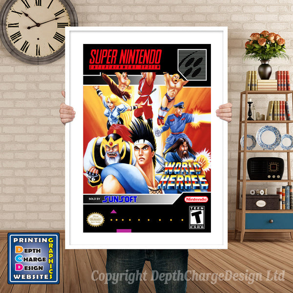 World Heroes Super Nintendo Game Inspired Theme Retro Gaming Poster