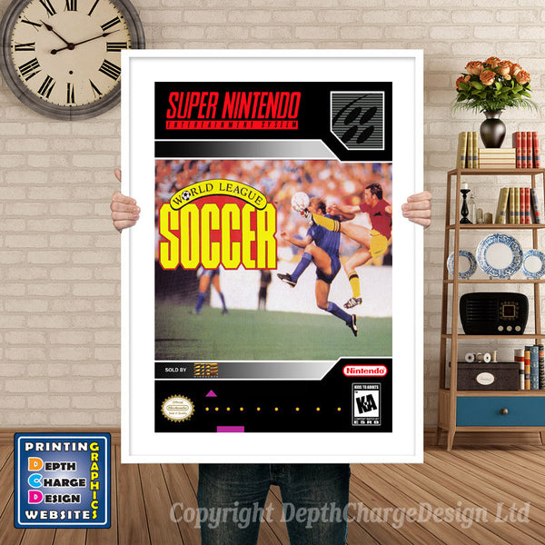 World League Soccer Super Nintendo Game Inspired Theme Retro Gaming Poster