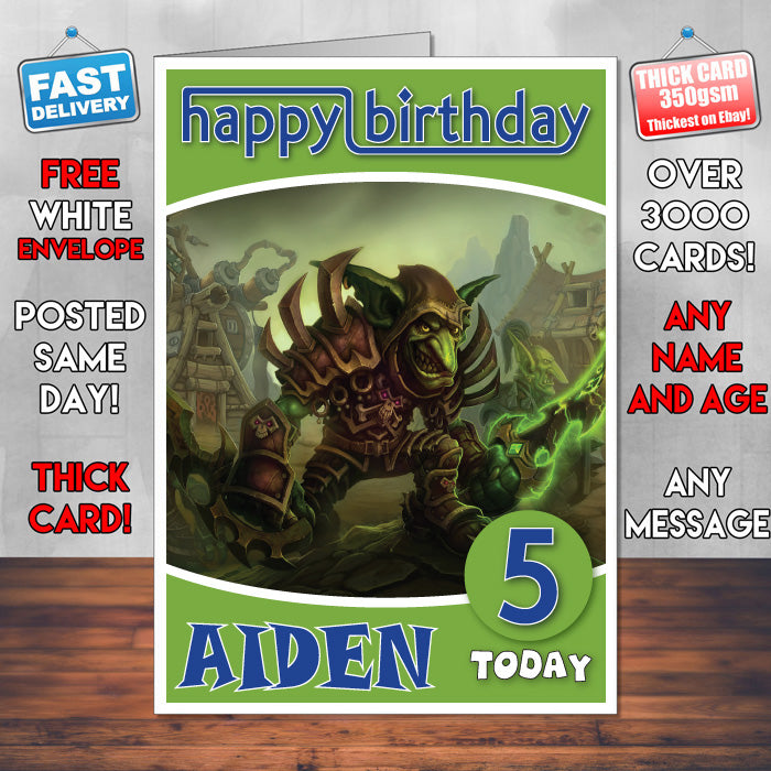 Personalised World Of Warcraft Cataclysm Inspired Style Game Kids Inspired Birthday Card (SA)