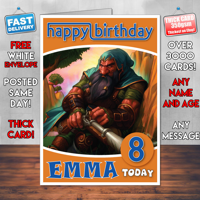 Personalised World Of Warcraft Dwarf Inspired Style Game Kids Inspired Birthday Card (SA)