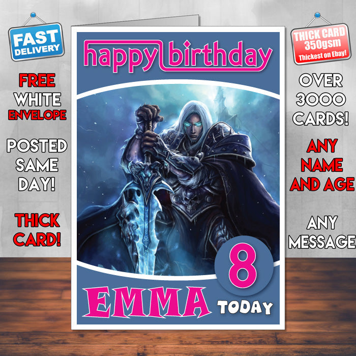 Personalised World Of Warcraft Lich King Inspired Style Game Kids Inspired Birthday Card (SA)