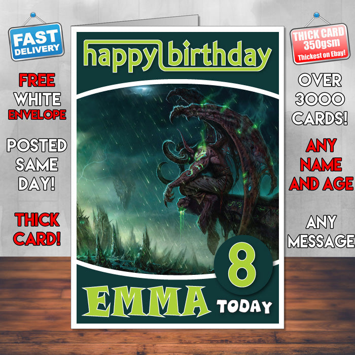Personalised World Of Warcraft Trading Card Inspired Style Game Kids Inspired Birthday Card (SA)