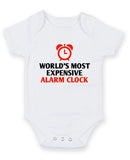 World's Most Expensive Alarm Clock Personalised Baby Boy Girl Unisex Short Sleeve Bodysuit