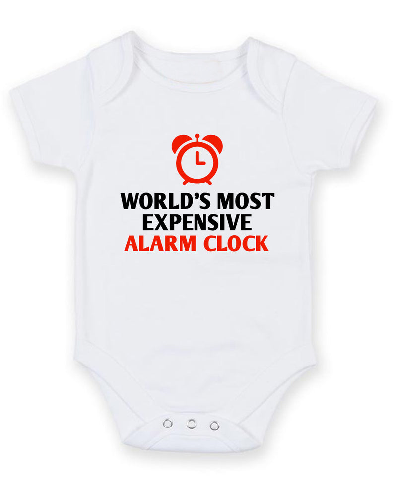 World's Most Expensive Alarm Clock Personalised Baby Boy Girl Unisex Short Sleeve Bodysuit