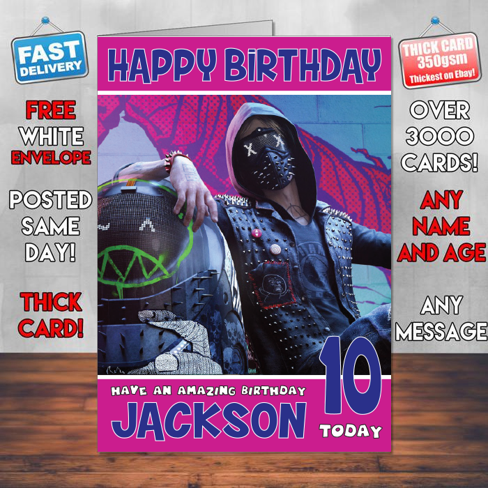 Personalised Wrench Watch Dogs Inspired Style Game Kids Inspired Birthday Card (SA)