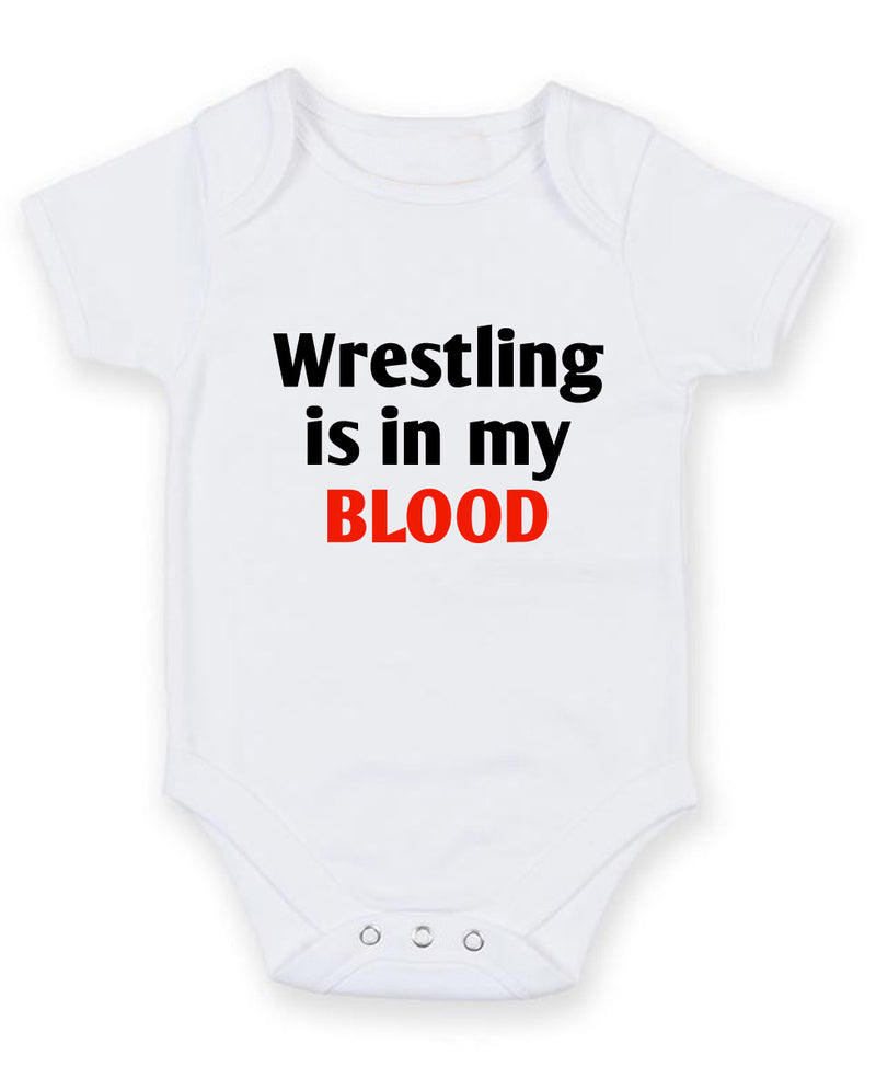 Wrestling Is In My Blood Personalised Baby Boy Girl Unisex Short Sleeve Bodysuit