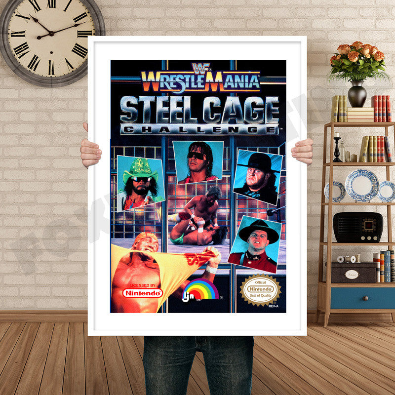 Wwf Wrestle Mania Steel Cage Challenge Retro GAME INSPIRED THEME Nintendo NES Gaming A4 A3 A2 Or A1 Poster Art 649
