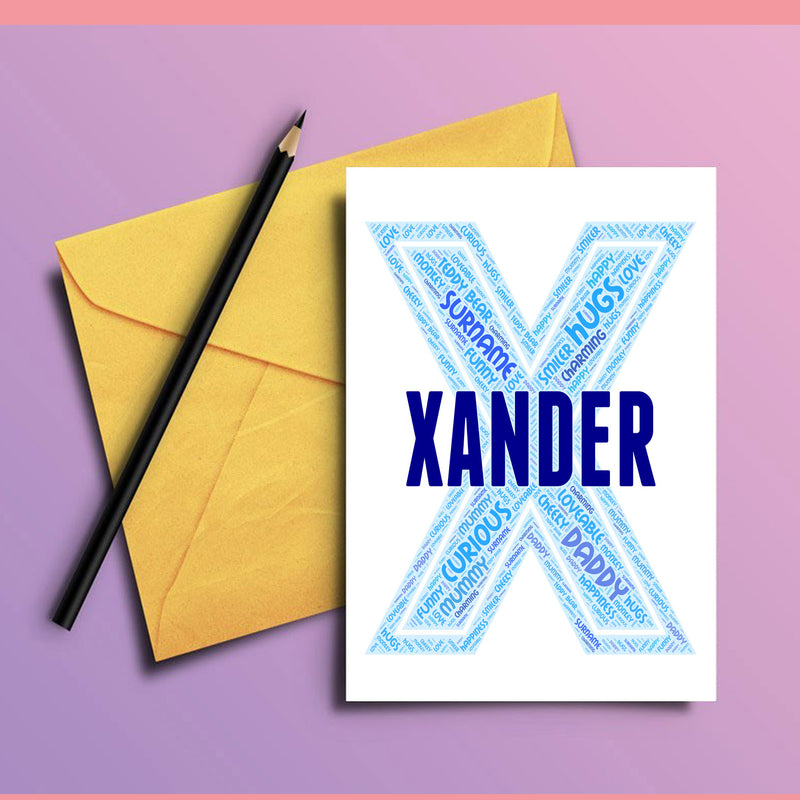 Personalised Name Word Art Poster Print Blue Letter X