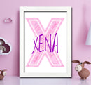 Personalised Name Word Art Poster Print Pink Letter X