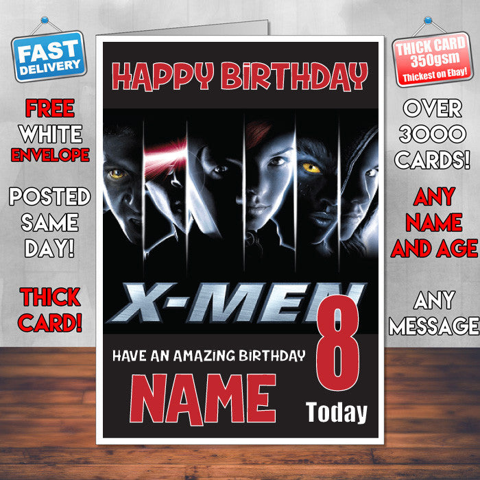 XMEN BM1 THEME INSPIRED Style PERSONALISED Kids Adult FUNNY Birthday Card