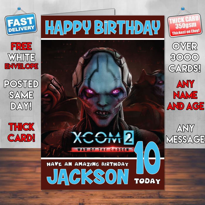 Personalised Xcom 2 War Of The Chosen Inspired Style Game Kids Inspired Birthday Card (SA)