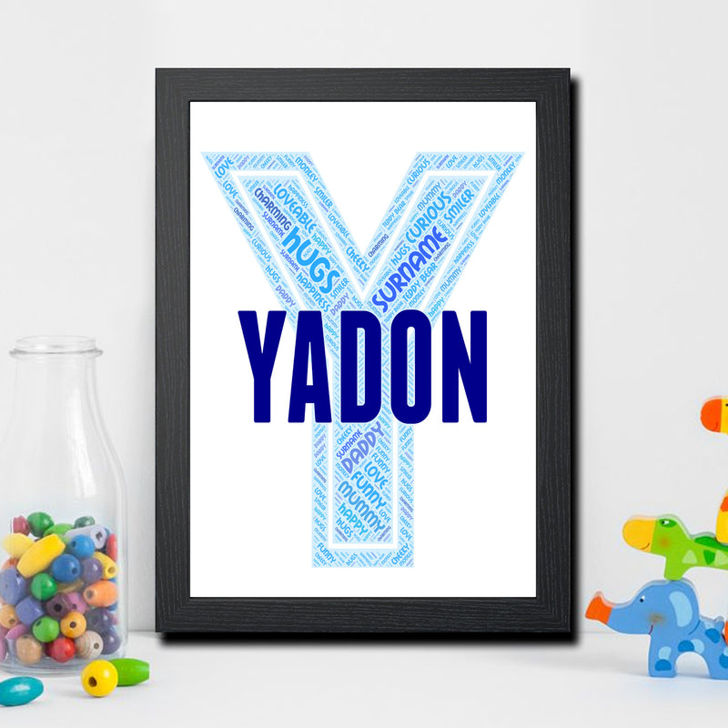 Personalised Name Word Art Poster Print Blue Letter Y