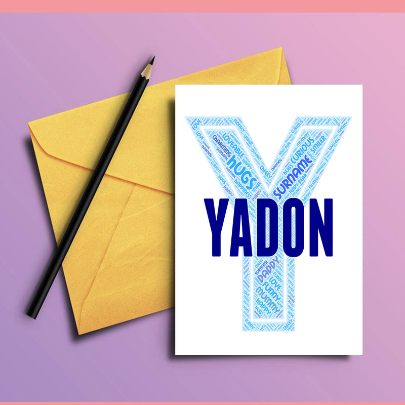 Personalised Name Word Art Poster Print Blue Letter Y