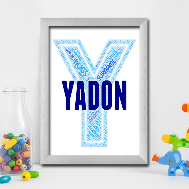 Personalised Name Word Art Poster Print Blue Letter Y